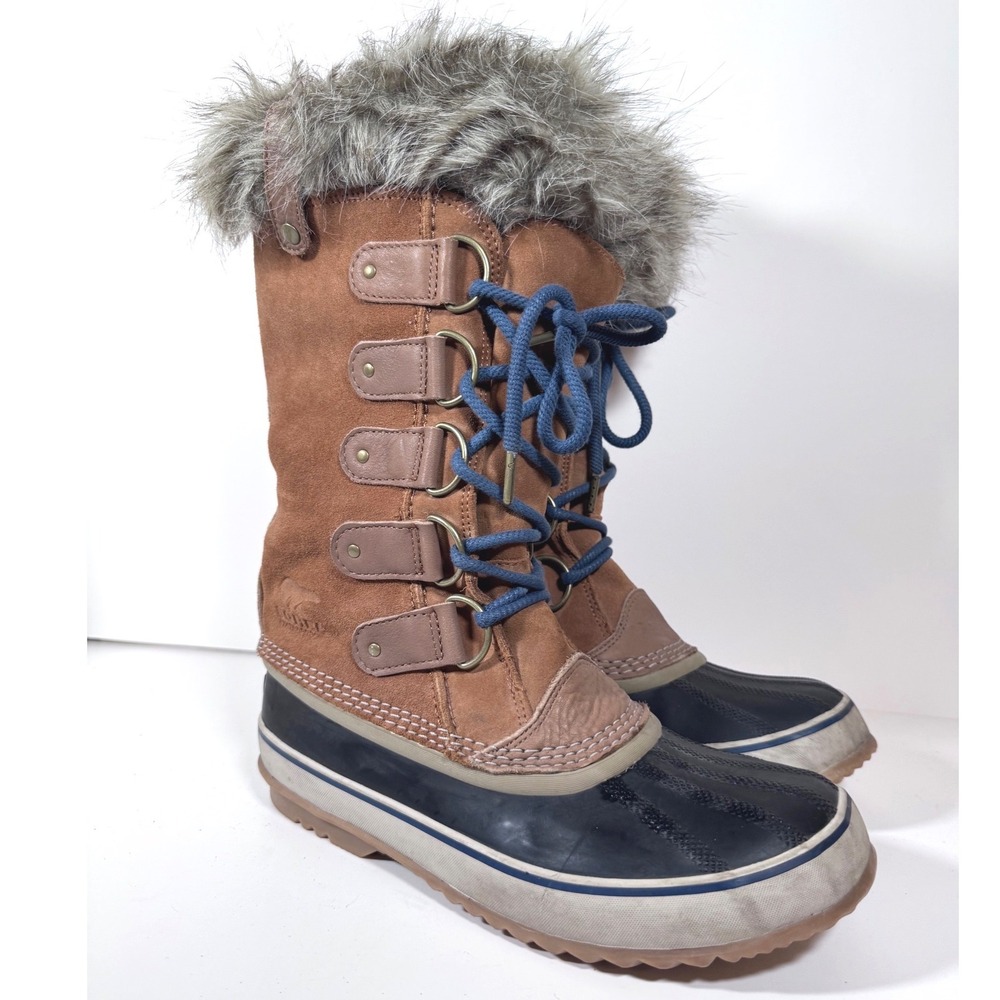 Sorel Joan of Arctic Brown Suede Waterproof Winter Snow Boots Faux Fur Women 10
